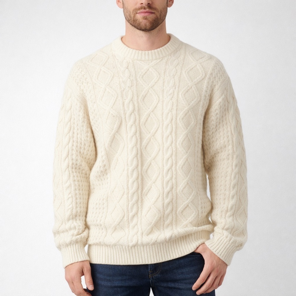 Wind Jammer Men’s XL Fisherman Cable Knit Sweater Ivory White Chunky
